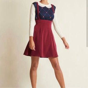 Modcloth burgundy suspender skirt hi waist